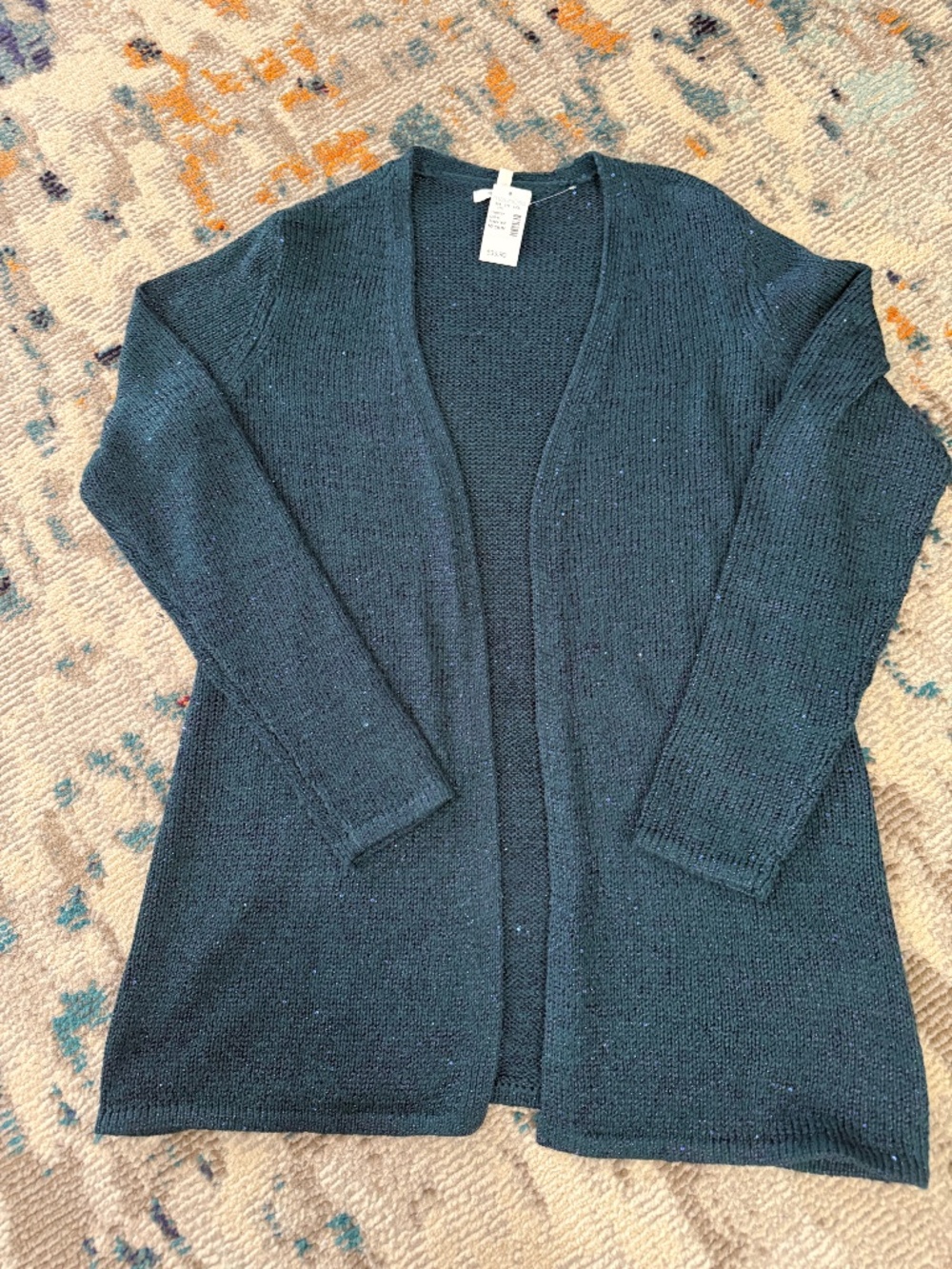 NWT teal sequin sparkle long cardigan fall winter sweater cozy office casual